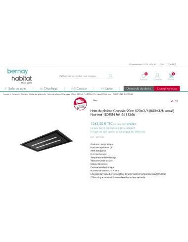 Hotte plafond ROBLIN CANOPEE 900