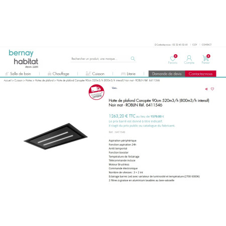 Hotte plafond ROBLIN CANOPEE 900