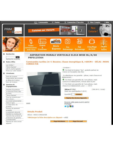 Hotte inclinée ELICA WISE BL/A/60