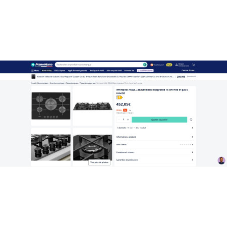 Plaque gaz WHIRLPOOL AKWL728NB