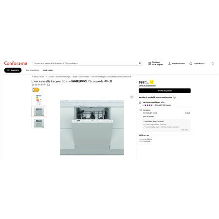 Lave vaisselle encastrable WHIRLPOOL W2IHD526A