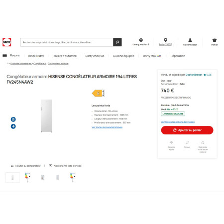 Congélateur HISENSE FV245N4AW2
