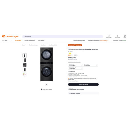 Lave linge séchant LG F761TOWERB2 WASHTOWER