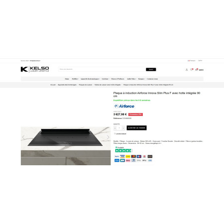 Plaque induction avec hotte intégrée AIRFORCE INNOVA SLIM PLUS 80 F