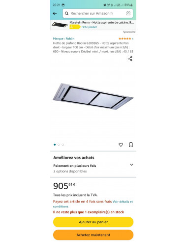 Hotte plafond ROBLIN CONFIDENCE 1000 INOX EXPO