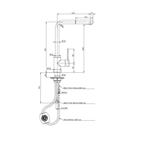 Mitigeur ARGO OURAL BLACK2 à bec L avec douchette