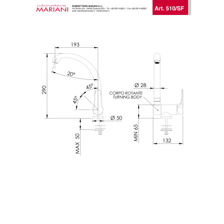 Mitigeur MARIANI SURF INDUS à bec rabattable