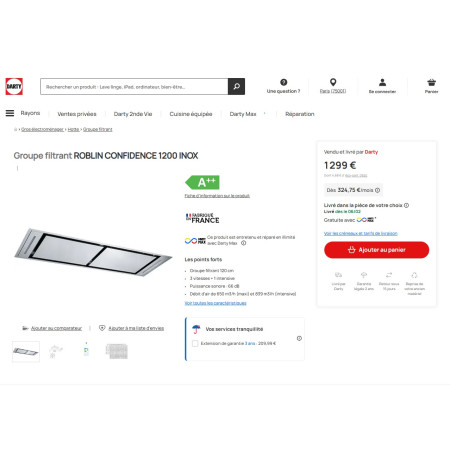 Hotte plafond ROBLIN CONFIDENCE 1200