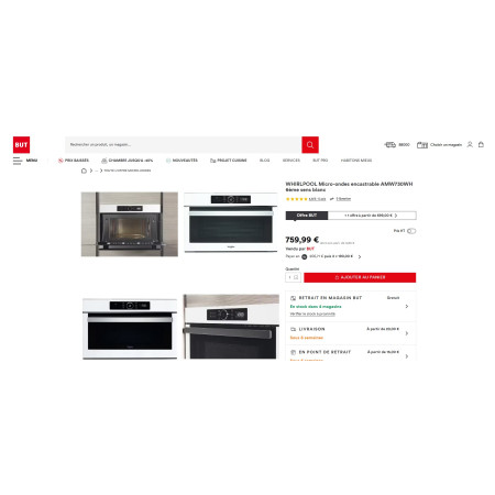 Four micro-ondes encastrable WHIRLPOOL AMW730WH