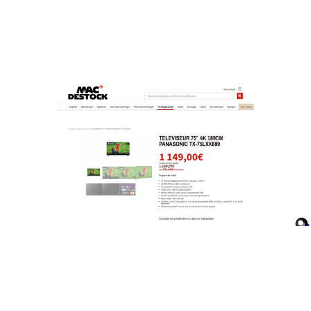 TV LED UHD 4K - 75 pouces (190cm) PANASONIC TX-75MXX889