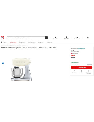 Robot pâtissier sur socle inox RETRO Années 50 SMEG SMF04