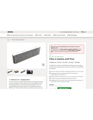 Filtre à charbon PUAKF pour plaque aspirante BORA