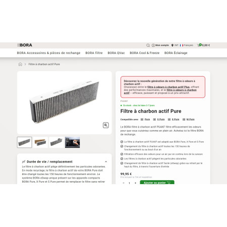 Filtre à charbon PUAKF pour plaque aspirante BORA