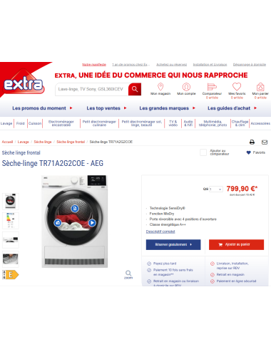 Sèche linge pompe à chaleur AEG TR71A2G2COE