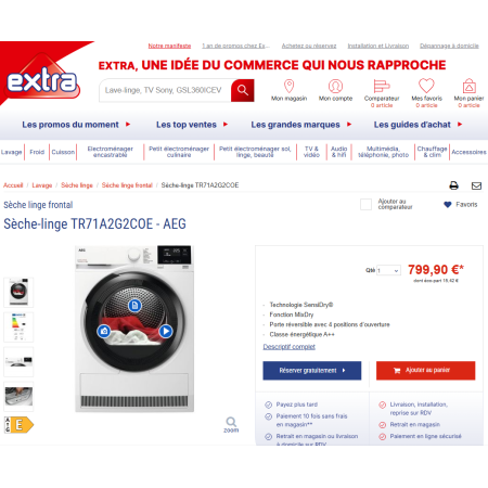 Sèche linge pompe à chaleur AEG TR71A2G2COE
