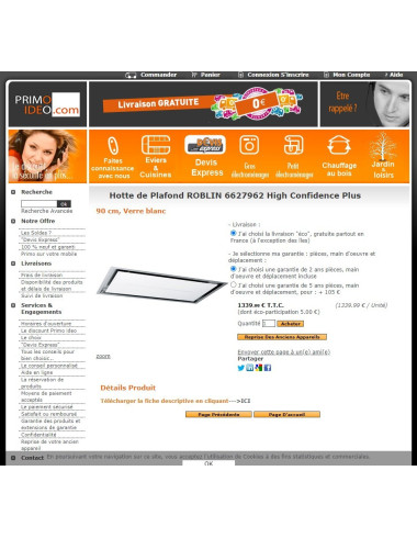 Hotte plafond ROBLIN HIGH CONFIDENCE PLUS 900