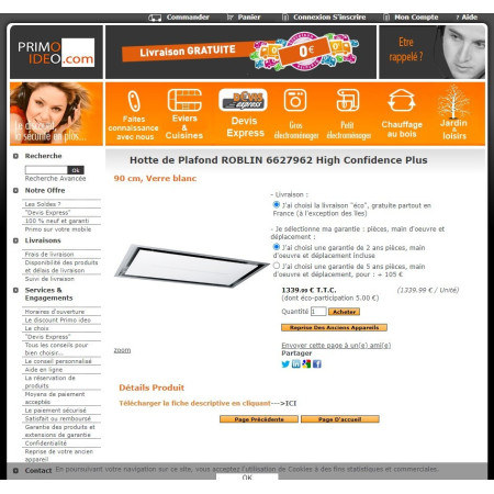 Hotte plafond ROBLIN HIGH CONFIDENCE PLUS 900