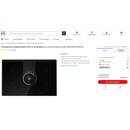 Plaque induction avec hotte intégrée ELICA NIKOLATESLA HP BL/F/83