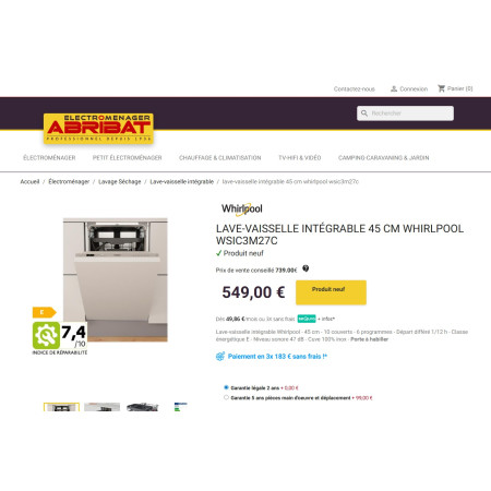 Lave vaisselle encastrable WHIRLPOOL WSIC3M27C