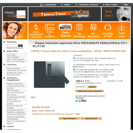 Plaque induction avec hotte intégrée ELICA NIKOLATESLA FIT+ BL/A/60