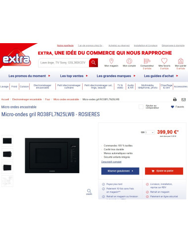 Four micro-ondes encastrable ROSIERES RO38FL7N25LWB