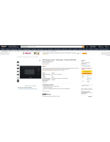 Four micro-ondes encastrable WHIRLPOOL WMF250G