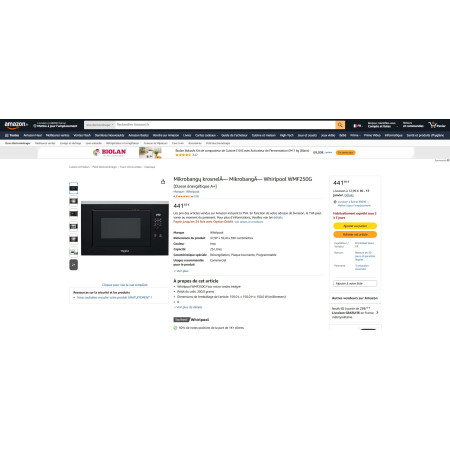 Four micro-ondes encastrable WHIRLPOOL WMF250G