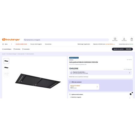 Hotte plafond ROBLIN CONFIDENCE 1000