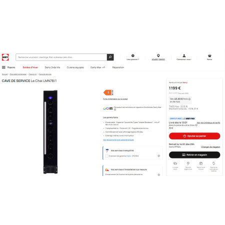 Cave à vin encastrable LE CHAI LMN78/1