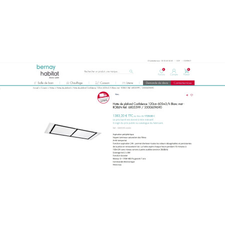 Hotte plafond ROBLIN CONFIDENCE 1200