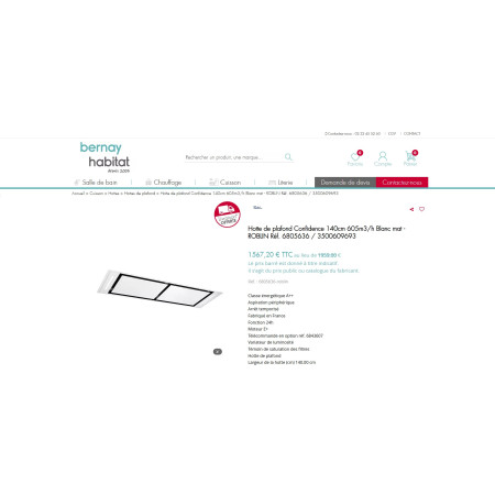 Hotte plafond ROBLIN CONFIDENCE 1400