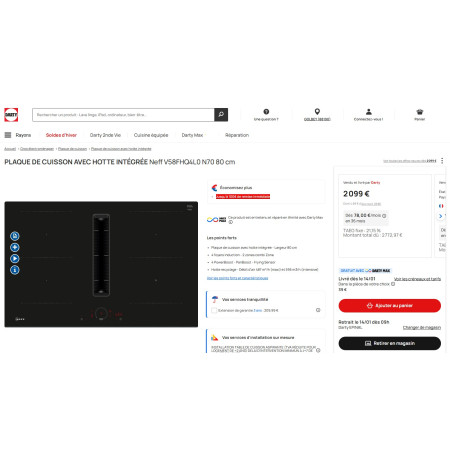 Plaque induction avec hotte intégrée NEFF V58FHQ4L0