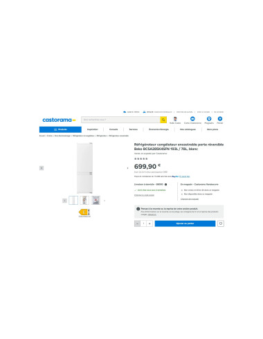 Réfrigérateur congélateur encastrable BEKO BCSA285K4SFN