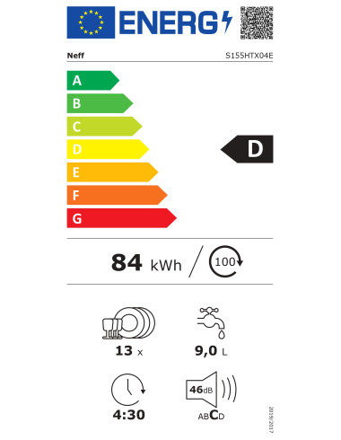 Lave vaisselle encastrable NEFF S155HTX04E
