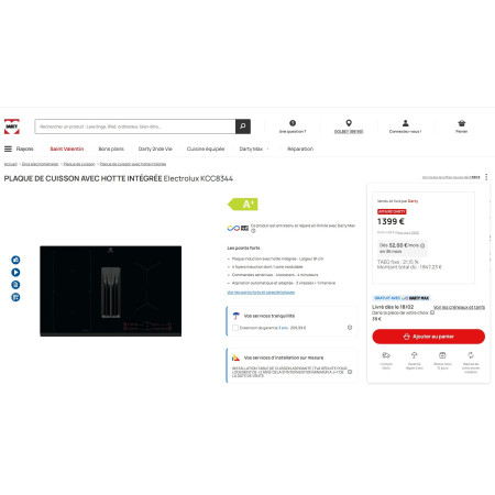 Plaque induction avec hotte intégrée ELECTROLUX KCC8344