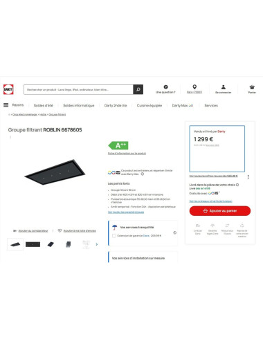 Hotte plafond ROBLIN AQUA 900