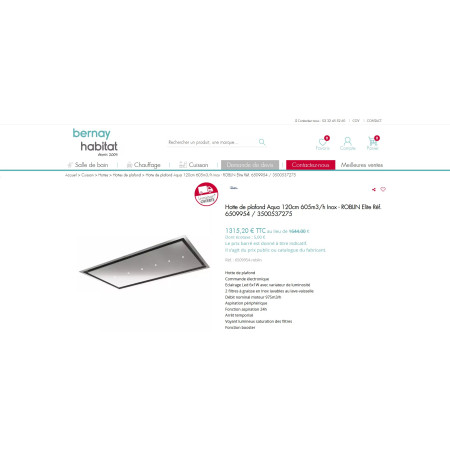 Hotte plafond ROBLIN AQUA 1200