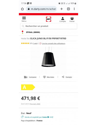 Hotte îlot ELICA JUNO BL/F/50