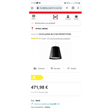 Hotte îlot ELICA JUNO BL/F/50